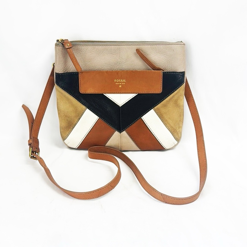 FOSSIL Leather Crossbody Bag With Suede Accents Color Block